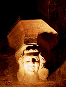 A corbel, elegantly lit.